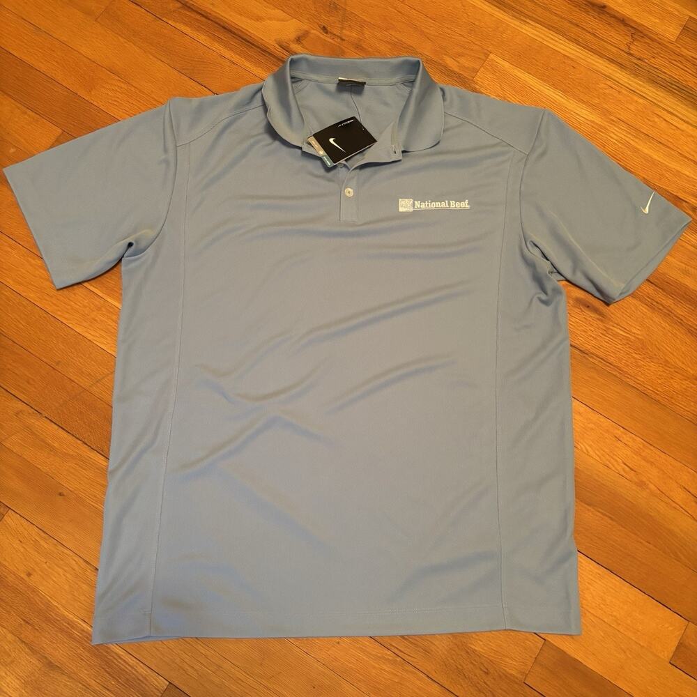 NATIONAL BEEF NWT Nike Men’s Polo Golf Shirt Light Blue XL Near Vintage New Logo